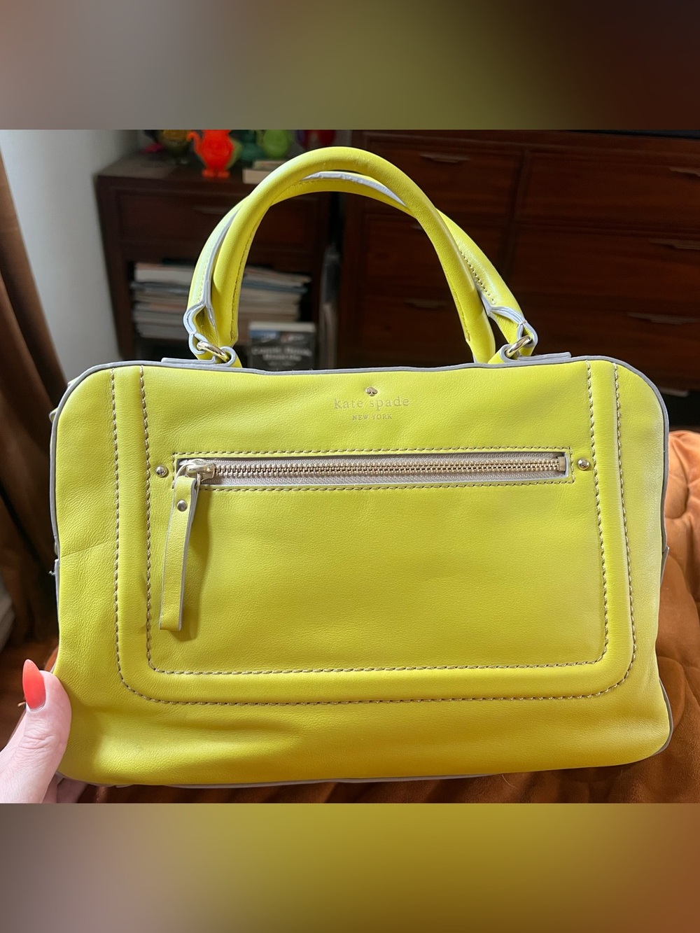 Vintage Kate Spade Grant Park Shelby Leather Satchel in Lemonsouf (Chartreuse)